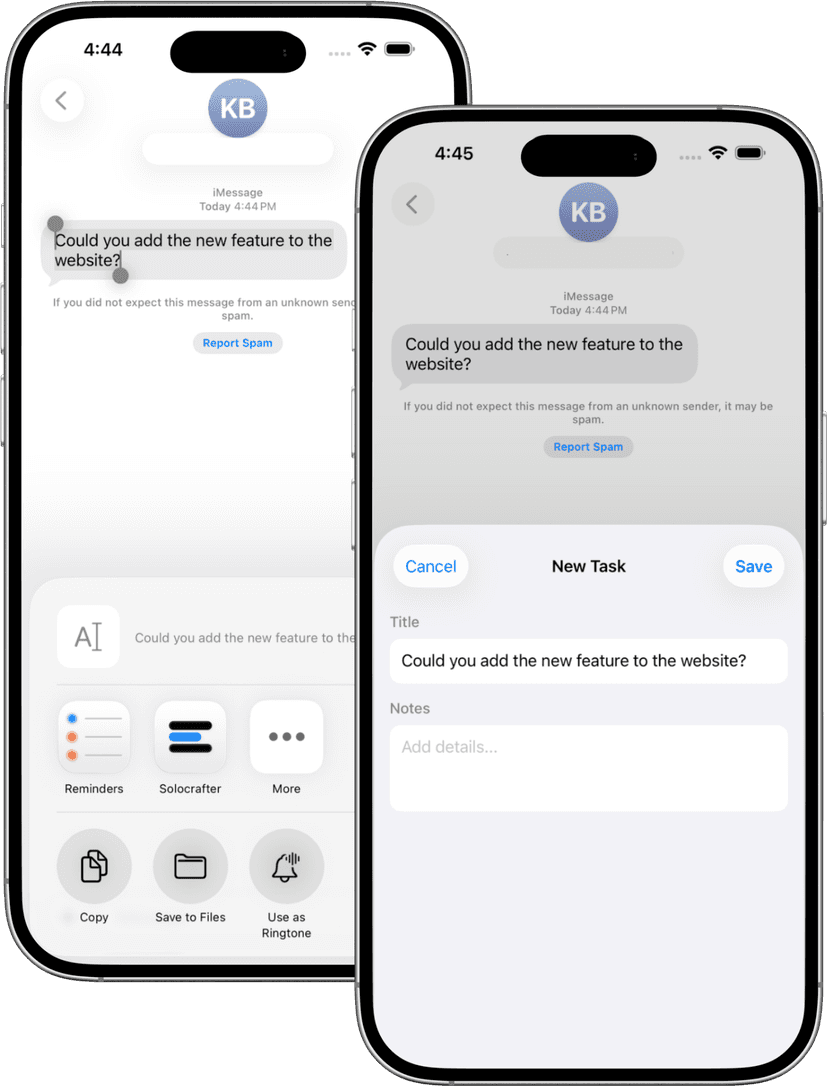 Solocrafter Share Extension on iPhone