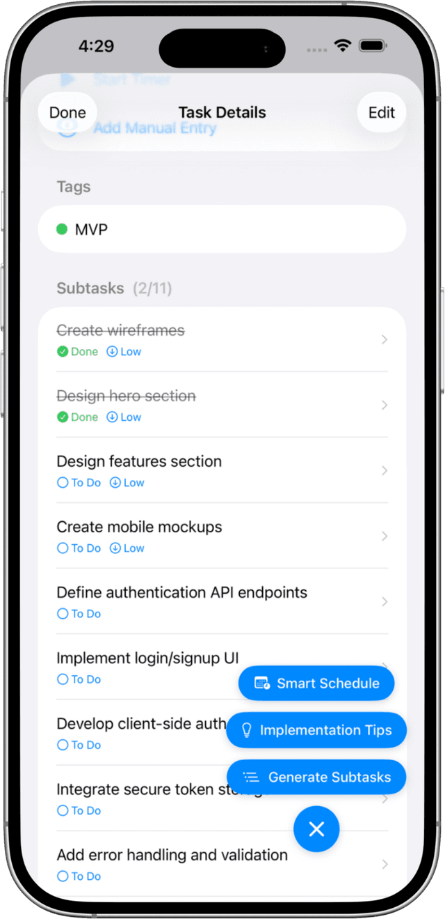 Solocrafter subtasks feature on iPhone