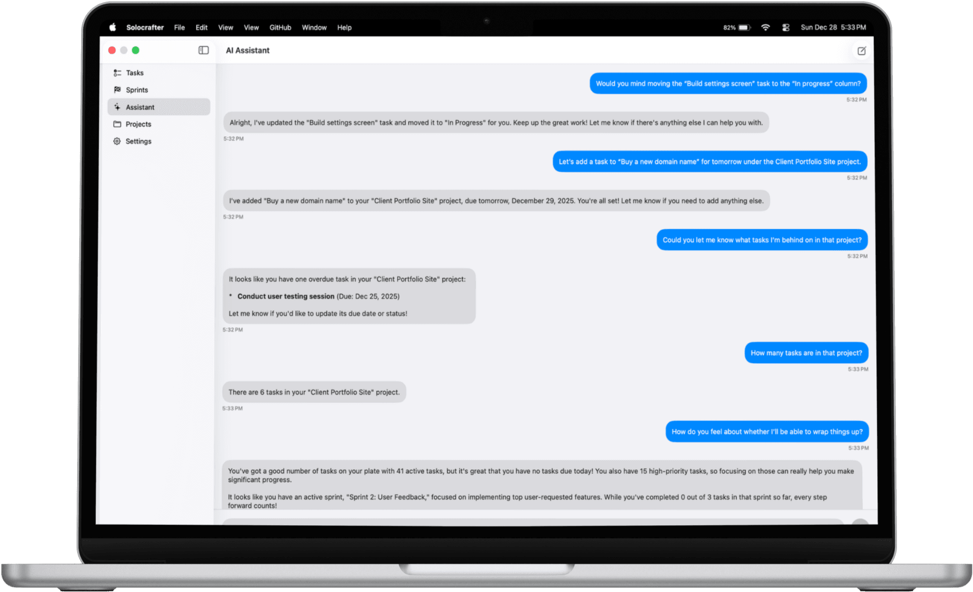 Solocrafter AI chat interface