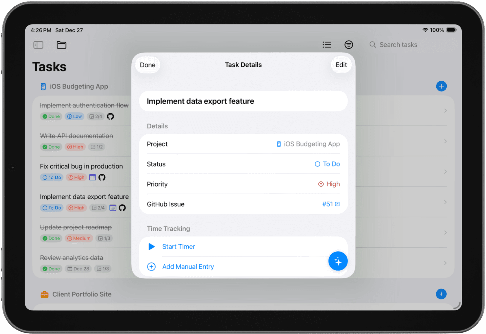 Solocrafter GitHub integration on iPad