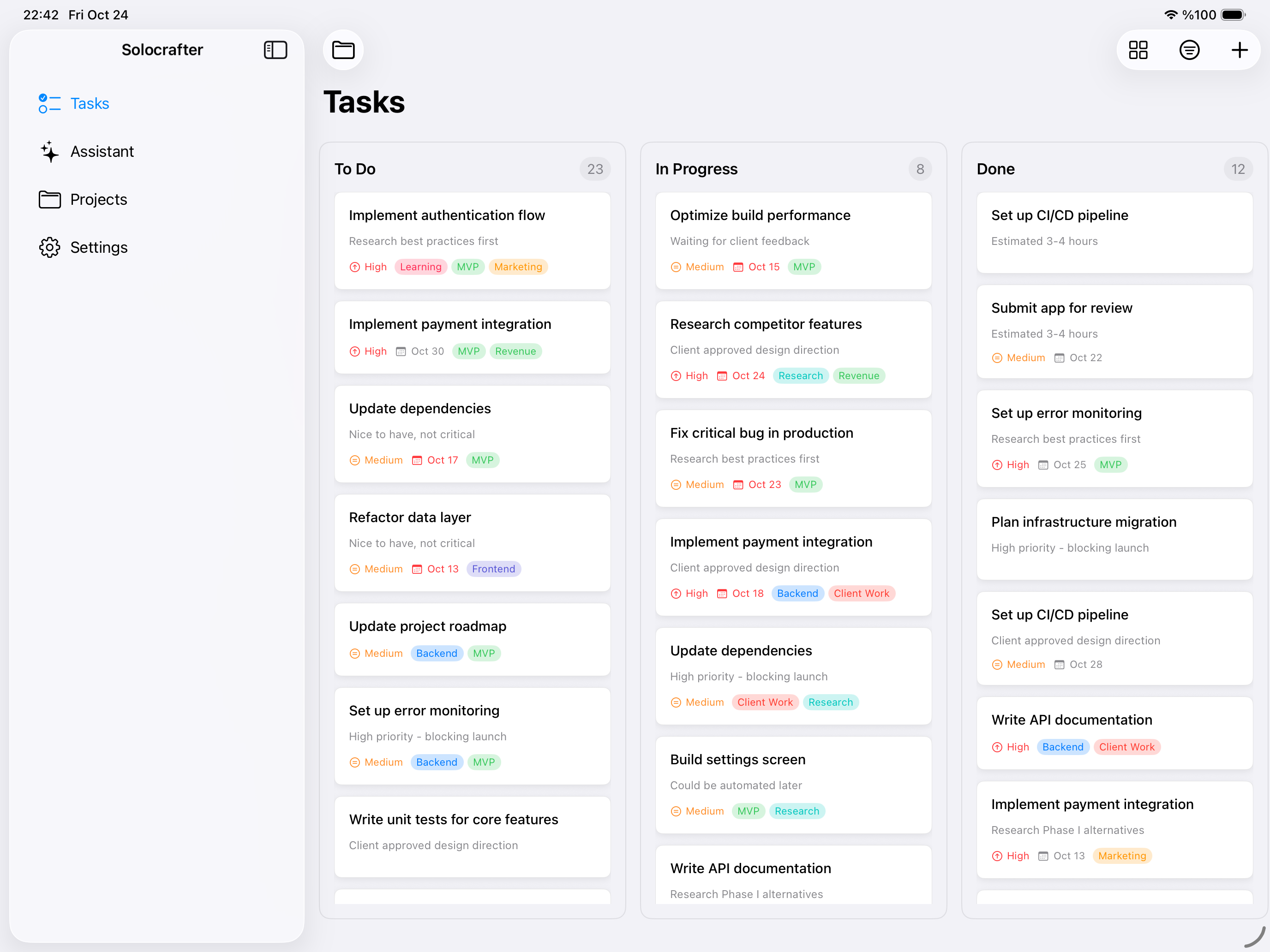 Kanban Board View - Drag and drop tasks between columns