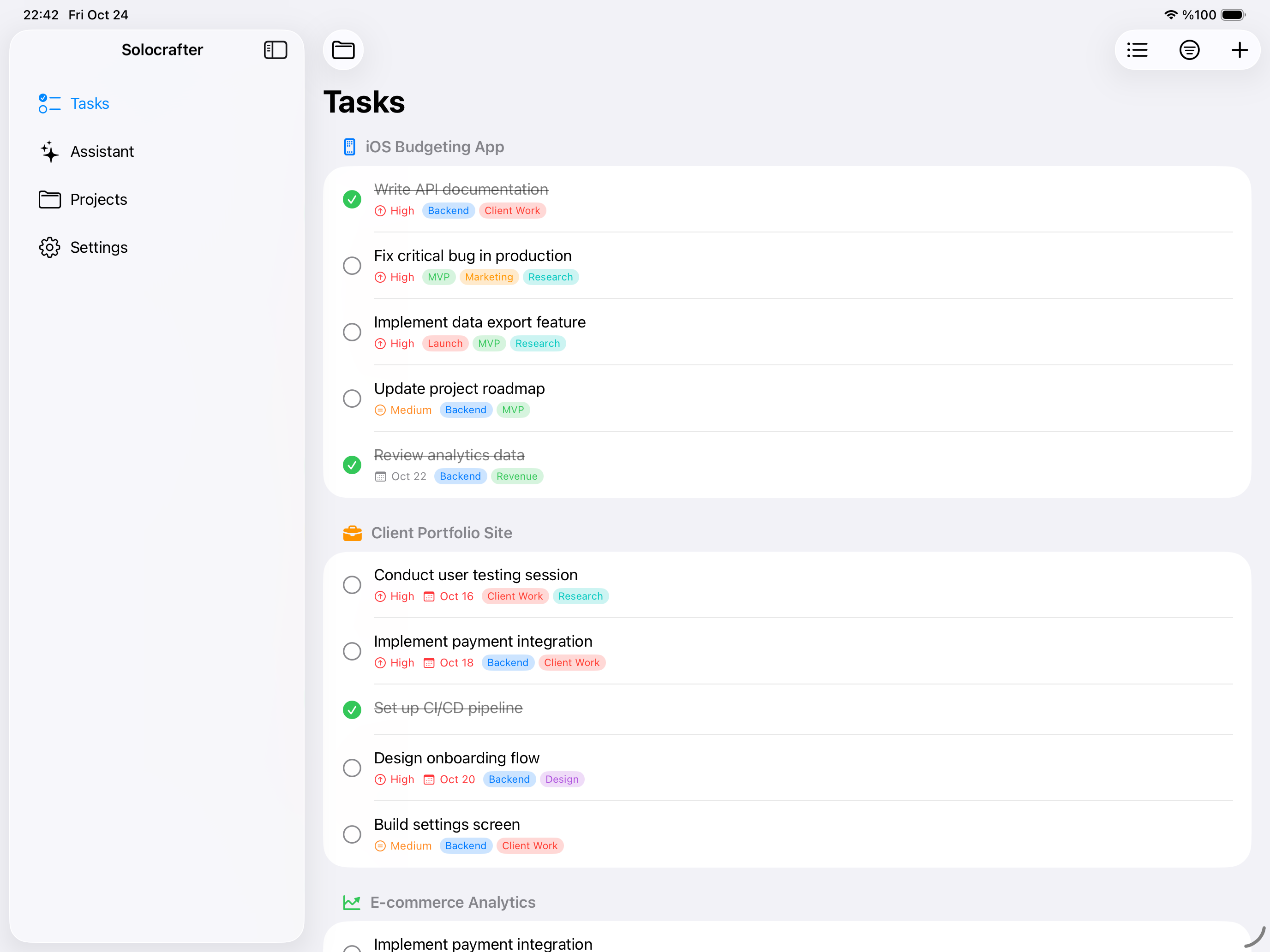 List View - Filter and sort tasks with advanced options